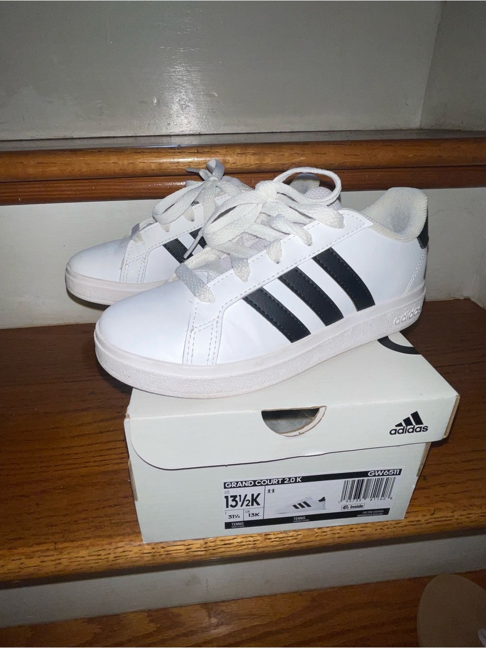 Adidas Grand Court 2.0 Kids White Sneakers with Black Stripes